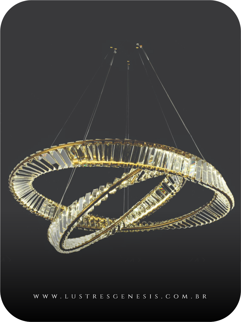Lustre Pendente de cristal Aliança 2 anéis 80x60cm Dourado para Quartos, Sala de Jantar e Sala de Estar - Sindora • DCD00789